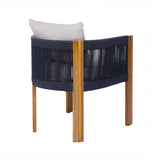 2 pcs Patio Chairs, Outdoor Acacia Wood Dining Chairs Accent Chairs with Soft Cushions, Rope Back and Arms, Black+Natural