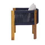 2 pcs Patio Chairs, Outdoor Acacia Wood Dining Chairs Accent Chairs with Soft Cushions, Rope Back and Arms, Black+Natural