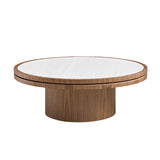 35.43" Round Coffee Table with Sintered Stone Tabletop, Mid-Century Modern Center Table End Table for Living Room