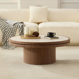 35.43" Round Coffee Table with Sintered Stone Tabletop, Mid-Century Modern Center Table End Table for Living Room