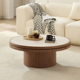 35.43" Round Coffee Table with Sintered Stone Tabletop, Mid-Century Modern Center Table End Table for Living Room