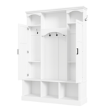 Modern All-in-One Hall Tree with Adjustable Shelves, Farmhouse Storage Bench with 7 Hooks & Side Cabinets, Entryway Organizer
