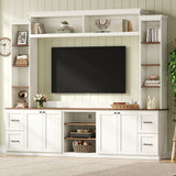 4-in-1 Farmhouse Entertainment Center Wall Unit, Fits TVs Up to 70", TV Stand Media Console w/ Adjustable Shelves & Drawers