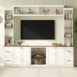 4-in-1 Farmhouse Entertainment Center Wall Unit, Fits TVs Up to 70", TV Stand Media Console w/ Adjustable Shelves & Drawers
