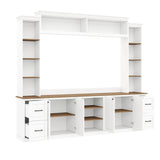 4-in-1 Farmhouse Entertainment Center Wall Unit, Fits TVs Up to 70", TV Stand Media Console w/ Adjustable Shelves & Drawers