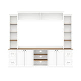 4-in-1 Farmhouse Entertainment Center Wall Unit, Fits TVs Up to 70", TV Stand Media Console w/ Adjustable Shelves & Drawers