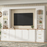 Farmhouse Arched Entertainment Center Wall Unit, Fits TVs Up to 70", Large TV Stand Media Console with Drawers & Bookshelves