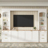 Farmhouse Arched Entertainment Center Wall Unit, Fits TVs Up to 70", Large TV Stand Media Console with Drawers & Bookshelves