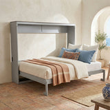 Queen Size Murphy Bed, Foldable Wall Bed with Power Outlets & USB Ports for Bedroom, Small Apartments, Space-Saving
