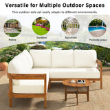 L-shaped Outdoor Sofa Patio Lounge Sofa Garden Leisure Seats with Soft Cushion & Weather-Resistant Arc Frame, White