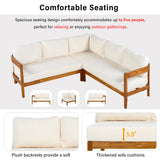 L-shaped Outdoor Sofa Patio Lounge Sofa Garden Leisure Seats with Soft Cushion & Weather-Resistant Arc Frame, White