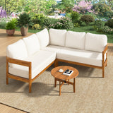 L-shaped Outdoor Sofa Patio Lounge Sofa Garden Leisure Seats with Soft Cushion & Weather-Resistant Arc Frame, White