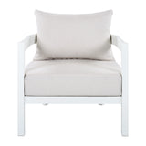Patio Accent Chair Outdoor Single Lounge Chair Ergonomic Armchair with Soft Waterproof Cushions & Rust-Proof Frame, Beige+White