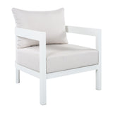Patio Accent Chair Outdoor Single Lounge Chair Ergonomic Armchair with Soft Waterproof Cushions & Rust-Proof Frame, Beige+White