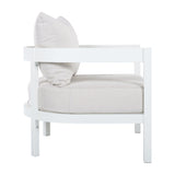 Patio Accent Chair Outdoor Single Lounge Chair Ergonomic Armchair with Soft Waterproof Cushions & Rust-Proof Frame, Beige+White