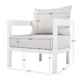 Patio Accent Chair Outdoor Single Lounge Chair Ergonomic Armchair with Soft Waterproof Cushions & Rust-Proof Frame, Beige+White