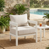 Patio Accent Chair Outdoor Single Lounge Chair Ergonomic Armchair with Soft Waterproof Cushions & Rust-Proof Frame, Beige+White