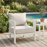Patio Accent Chair Outdoor Single Lounge Chair Ergonomic Armchair with Soft Waterproof Cushions & Rust-Proof Frame, Beige+White