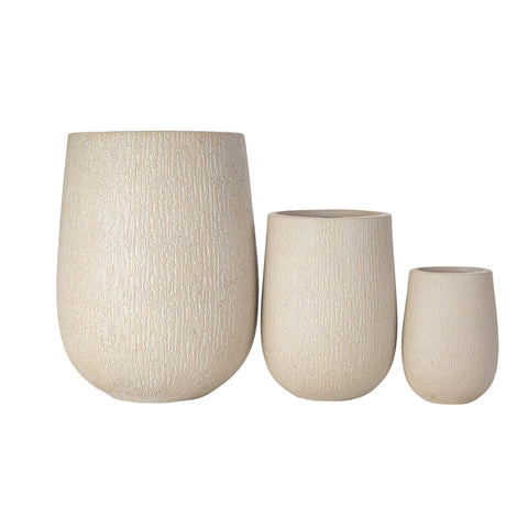 Egg-Shaped MGO Outdoor Planters Set of 3, Lightweight Faux Stone Flower Pots with Drainage Hole & Rubber Plugs for Garden, Indoor