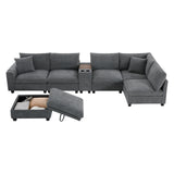 Convertible U-Shaped Sectional Sofa Oversized Modular Sofa Upholstered Corner Sofa Couch with Movable Storage Ottoman, Cup Holder, USB Port