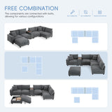 Convertible U-Shaped Sectional Sofa Oversized Modular Sofa Upholstered Corner Sofa Couch with Movable Storage Ottoman, Cup Holder, USB Port