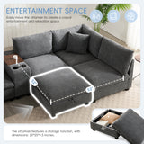 Convertible U-Shaped Sectional Sofa Oversized Modular Sofa Upholstered Corner Sofa Couch with Movable Storage Ottoman, Cup Holder, USB Port