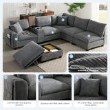 Convertible U-Shaped Sectional Sofa Oversized Modular Sofa Upholstered Corner Sofa Couch with Movable Storage Ottoman, Cup Holder, USB Port