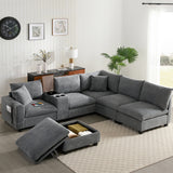 Convertible U-Shaped Sectional Sofa Oversized Modular Sofa Upholstered Corner Sofa Couch with Movable Storage Ottoman, Cup Holder, USB Port