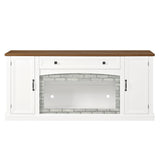 TV Stand for TVs up to 70", Media TV Console Entertainment Center with Adjustable Shelves&Gray Brick Accent, White