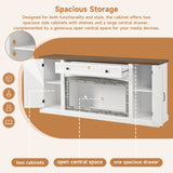 TV Stand for TVs up to 70", Media TV Console Entertainment Center with Adjustable Shelves&Gray Brick Accent, White