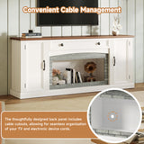 TV Stand for TVs up to 70", Media TV Console Entertainment Center with Adjustable Shelves&Gray Brick Accent, White