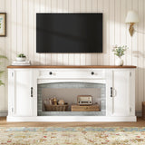 TV Stand for TVs up to 70", Media TV Console Entertainment Center with Adjustable Shelves&Gray Brick Accent, White