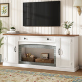 TV Stand for TVs up to 70", Media TV Console Entertainment Center with Adjustable Shelves&Gray Brick Accent, White