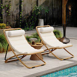 2pcs Outdoor Folding Chair Rattan-Wrapped Patio Lounge Chair, Sling Chair with Adjustable Backrest, Thick Cushion & Headrest