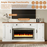 TV Stand with Electric Fireplace Heater for TVs up to 70", Media TV Console Entertainment Center with Adjustable Shelves, White