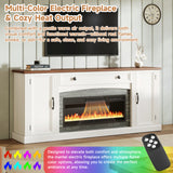 TV Stand with Electric Fireplace Heater for TVs up to 70", Media TV Console Entertainment Center with Adjustable Shelves, White