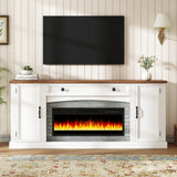 TV Stand with Electric Fireplace Heater for TVs up to 70", Media TV Console Entertainment Center with Adjustable Shelves, White