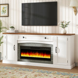 TV Stand with Electric Fireplace Heater for TVs up to 70", Media TV Console Entertainment Center with Adjustable Shelves, White