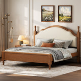 Queen Size Platform Bed with Upholstered Curved Headboard, Pine Wood Bed Frame, No Box Spring Needed