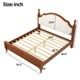 Queen Size Platform Bed with Upholstered Curved Headboard, Pine Wood Bed Frame, No Box Spring Needed
