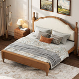 Queen Size Platform Bed with Upholstered Curved Headboard, Pine Wood Bed Frame, No Box Spring Needed