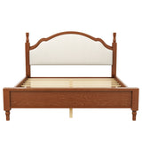 Queen Size Platform Bed with Upholstered Curved Headboard, Pine Wood Bed Frame, No Box Spring Needed