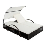 Outdoor Daybed with Canopy, Patio Sun Lounger with Adjustable Backrest & Hidden Side Table, Patio Chaise Recliner for Poolside/Patio
