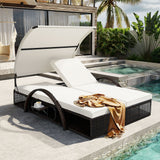 Outdoor Daybed with Canopy, Patio Sun Lounger with Adjustable Backrest & Hidden Side Table, Patio Chaise Recliner for Poolside/Patio