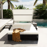 Outdoor Daybed with Canopy, Patio Sun Lounger with Adjustable Backrest & Hidden Side Table, Patio Chaise Recliner for Poolside/Patio