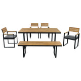 6pcs Outdoor Dining Set for 6-7, Patio Furniture Set Garden Dining Table&Chair Set with Gray Cushions & Weather-Resistant Frame