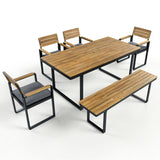 6pcs Outdoor Dining Set for 6-7, Patio Furniture Set Garden Dining Table&Chair Set with Gray Cushions & Weather-Resistant Frame
