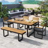 6pcs Outdoor Dining Set for 6-7, Patio Furniture Set Garden Dining Table&Chair Set with Gray Cushions & Weather-Resistant Frame