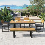 6pcs Outdoor Dining Set for 6-7, Patio Furniture Set Garden Dining Table&Chair Set with Gray Cushions & Weather-Resistant Frame