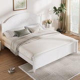 Queen Size Platform Bed with Arched Headboard, Classic Design Solid Wood Bed Frame, No Box Spring Needed